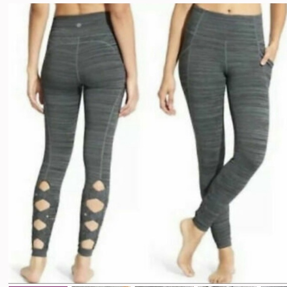 Athleta Heathered Grey Bandage Criss Cross Ankle Leggings Medium